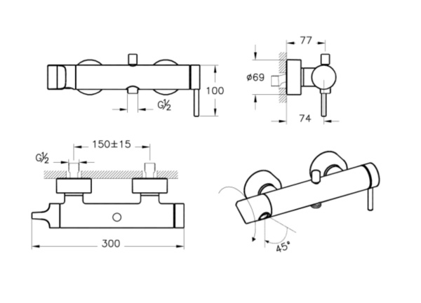 Смеситель для ванны/душа, Vitra Origin A4261936 цвет матовый черный