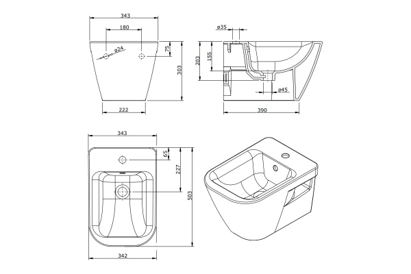 Подвесное биде Sanindusa Look 134450004