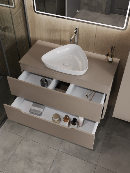 Тумба с раковиной подвесная 100 см, Orange Line Li-100TuLMDF+B07-500W латте/белый