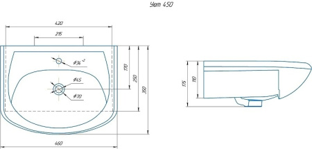 Раковина полувстраиваемая (45х45) Rosa Уют 45