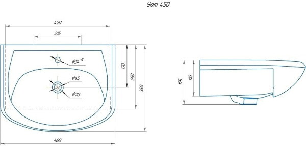 Раковина полувстраиваемая (45х45) Rosa Уют 45