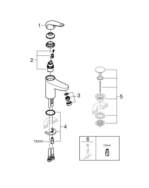 Смеситель для раковины однорычажный Grohe Euroeco New 24266 001 (24266001) хром