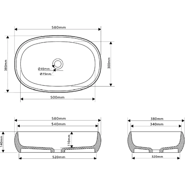Раковина накладная Abber Stein AS2632 белая матовая
