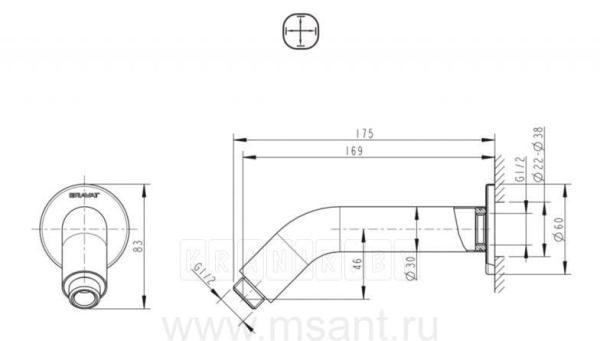 Кронштейн для верхнего душа Bravat Built-in (D312C-RUS)