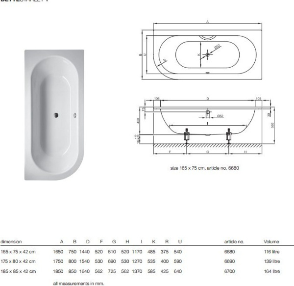 Стальная ванна (165х75) Bette Starlet V 6680-000 PLUS