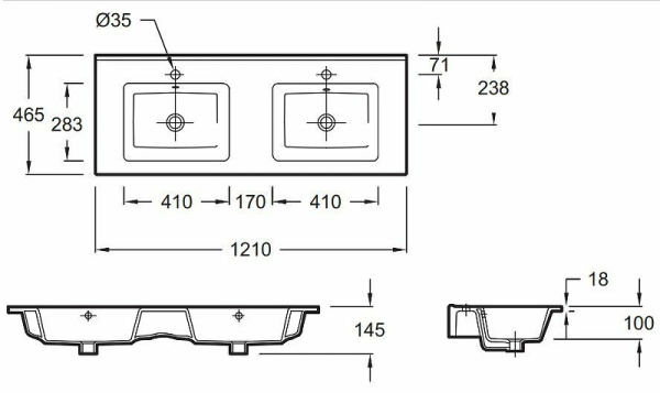 Раковина подвесная Jacob Delafon Ola 120 EXVA112-00 двойная