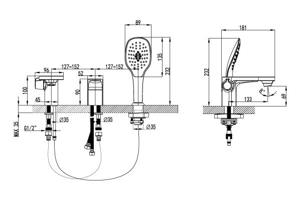 Смеситель на борт ванны Lemark Shift (LM4347C) Смеситель на борт ванны Lemark Shift (LM4347C)