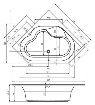 Ванна акриловая RIHO Winnipeg (145x145) B010001005 без гидромассажа