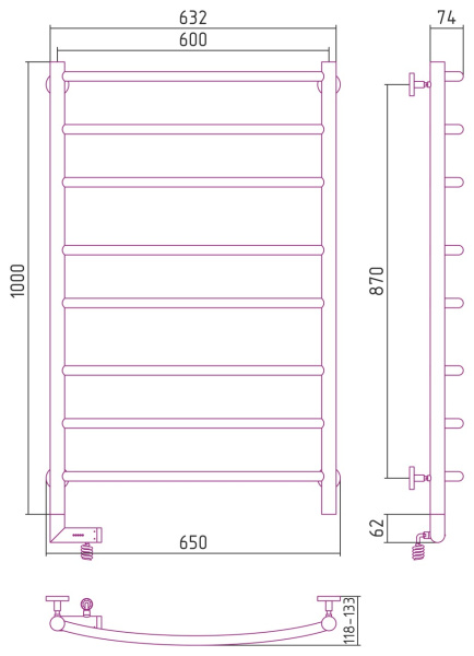 Полотенцесушитель электрический Сунержа Галант 2.0 (100х60) 8017-5200-1060 левый Полотенцесушитель электрический Сунержа Галант 2.0 (100х60) 8017-5200-1060 левый