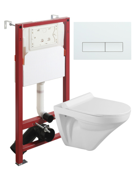 Комплект унитаза с инсталляцией безободковый Agger ATI06100+APB288 кнопка смыва белый