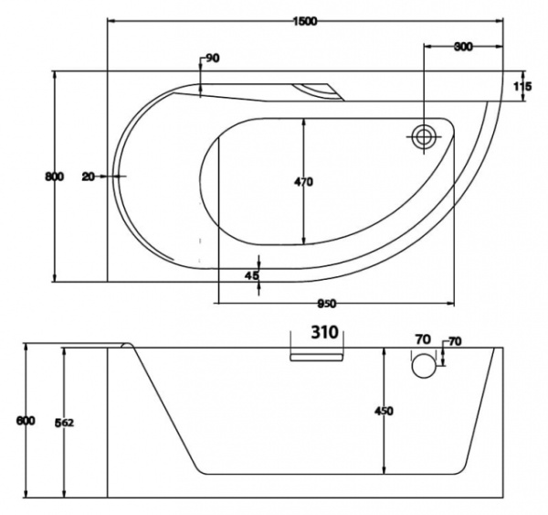 Ванна акриловая BelBagno BB44-1500-R