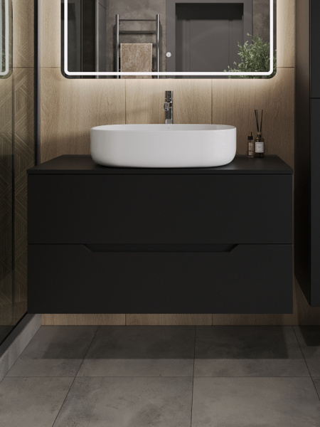 Тумба с раковиной подвесная 100 см, Orange Line Li-100TubMDF+B08-600W черный/белый