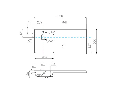 Раковина Aquaton Лондри 1050 белая левая 1A72833KLH01L