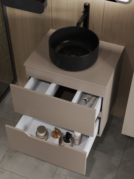 Тумба с раковиной подвесная 60 см, Orange Line Li-60TuLMDF+B07-345B латте/черный