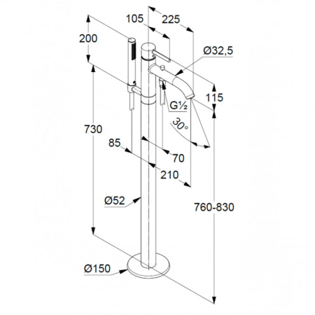 Смеситель напольный для ванны Kludi Bozz 385900576