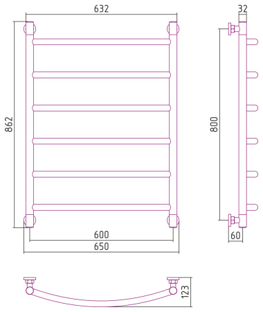 Полотенцесушитель Водяной Выгнутая Сунержа Галант + (80х60) Матовый Черный 31-0200-8060