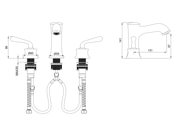 Смеситель для раковины на 3 отверстия WONZON & WOGHAND STEAM, черный матовый WW-88159008-MB Смеситель для раковины на 3 отверстия WONZON & WOGHAND STEAM, черный матовый WW-88159008-MB