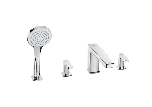 Смеситель для установки на край ванны в 4 отверстия с ручным душем Roca L90 A5A0901C00