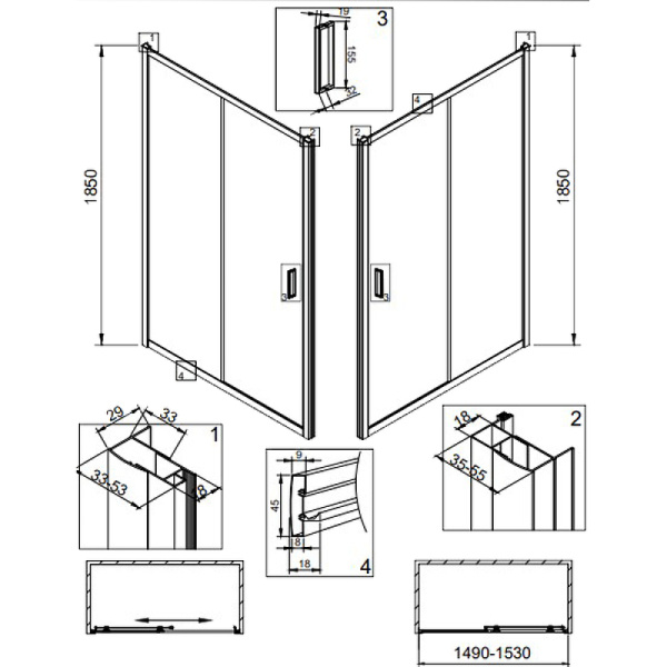 Душевая дверь Veconi Vianno VN-46, (150x185) VN46-150-01-C5