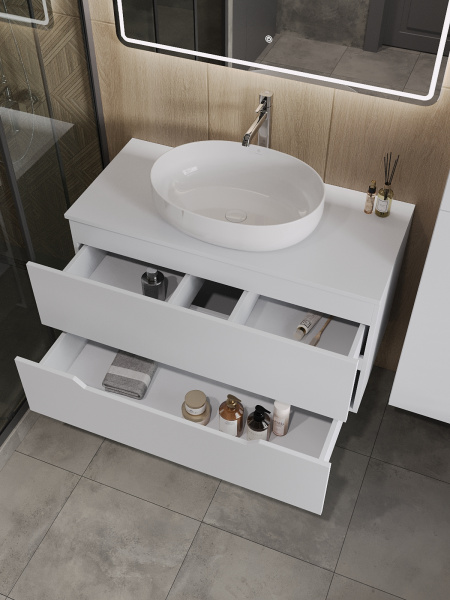 Тумба с раковиной подвесная 100 см, Orange Line Li-100TuwMDF+B05-520W белый