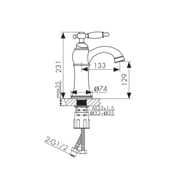 Смеситель для раковины Kaiser Retro 31411, золото/белый