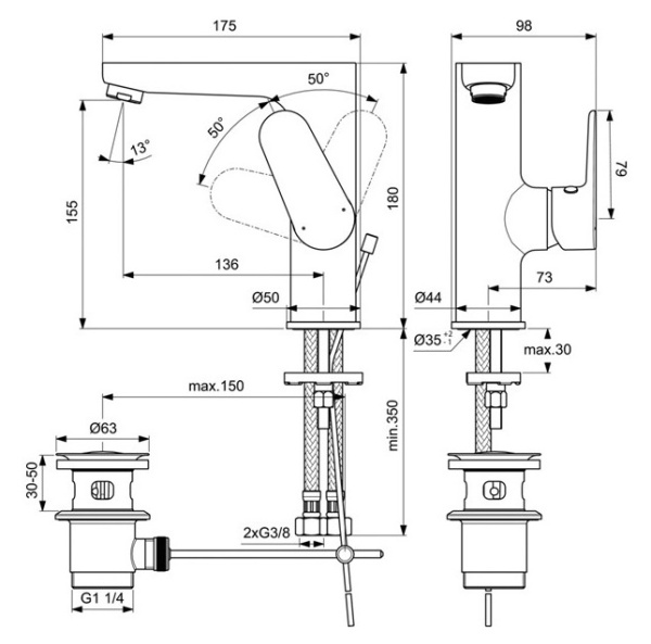 Смеситель для раковины Ideal Standard Cerafine Model O BC497AA