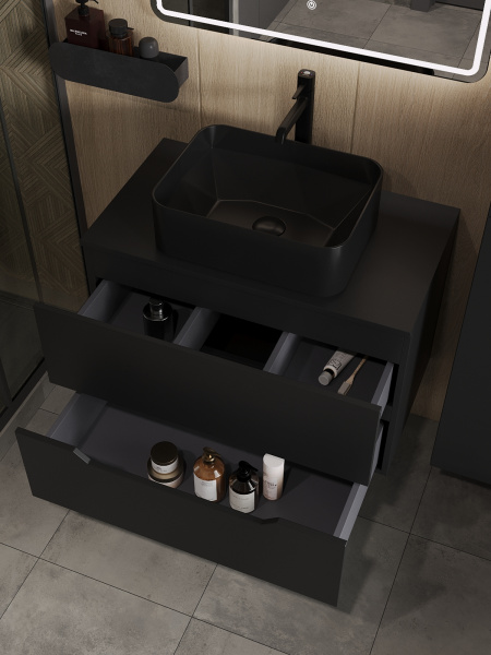 Тумба с раковиной подвесная 80 см, Orange Line Li-80TubMDF+B02-460MB черный