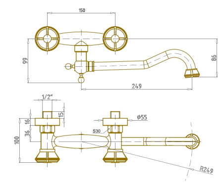 Смеситель для ванны Bronze de Luxe Royal 10119D