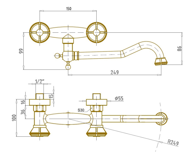 Смеситель для ванны Bronze de Luxe Royal 10119D