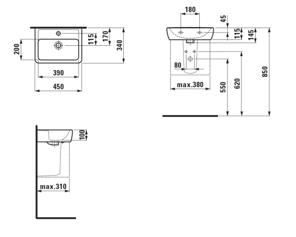 Раковина подвесная Laufen Pro (45x34) 8.1195.1.000.104.1