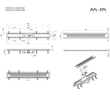 Душевой лоток 80 см Am.Pm PrimeFlow W02SC-P11-080-01BM черный матовый