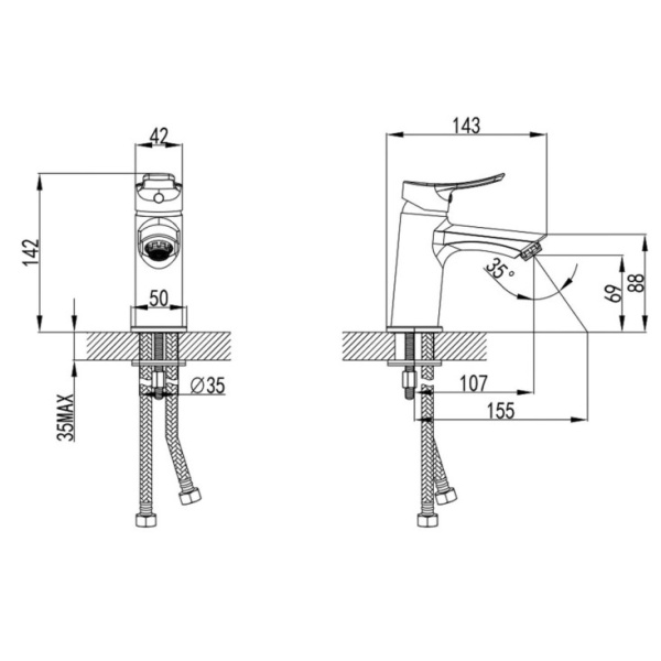 Смеситель для умывальника Milardo Amplex (AMPSB00M01)