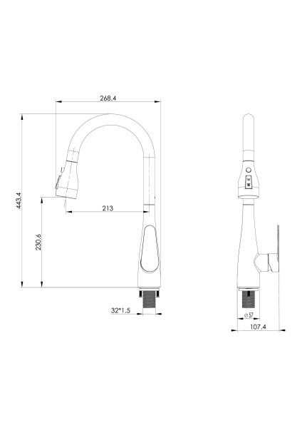 Смеситель для кухни с выдвижным изливом WONZON & WOGHAND, темный графит WW-121E201B-BGG Смеситель для кухни с выдвижным изливом WONZON & WOGHAND, темный графит WW-121E201B-BGG