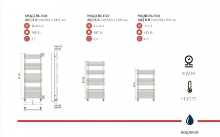 Полотенцесушитель водяной Terminus ВАТРА 500x1196 П22 (4620768886621)