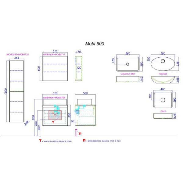 Комплект боковин зеркального шкафа 61 см Aqwella Mobi MOB0717W