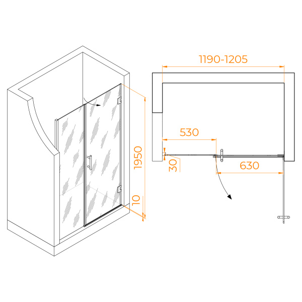 Душевая дверь 120 см RGW Hotel HO-012-B 350601212-14 прозрачное