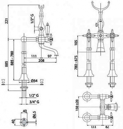 Смеситель для ванны Cezares Atlantis Nostalgia ATLANTIS-NOSTALGIA-VDPS-02