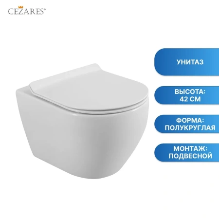 Унитаз подвесной безободковый CEZARES STYLUS CZR-513-TH-R/CZR-076-SC микролифт
