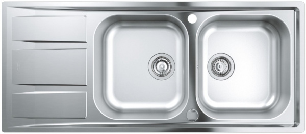 Кухонная мойка из нержавеющей стали с корзинчатым вентилем, оборачиваемая, 2 чаши, Grohe K400 31587 SD0 (31587SD0)