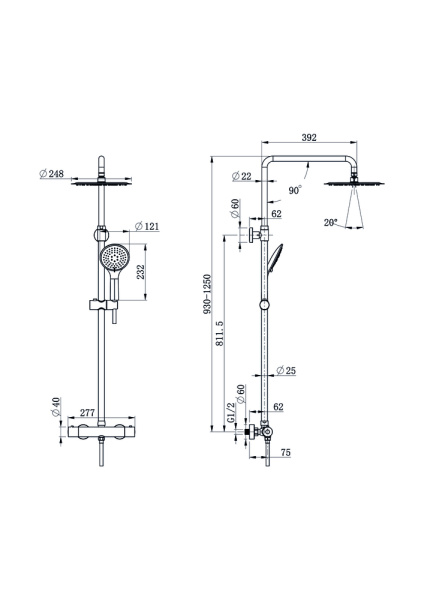 Душевая система термостатическая Cersanit BRASKO BLACK 63112 черный Душевая система термостатическая Cersanit BRASKO BLACK 63112 черный
