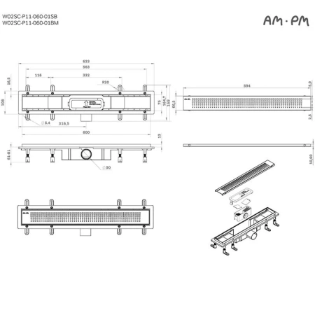 Душевой лоток 60 см Am.Pm PrimeFlow W02SC-P11-060-01SB хром матовый