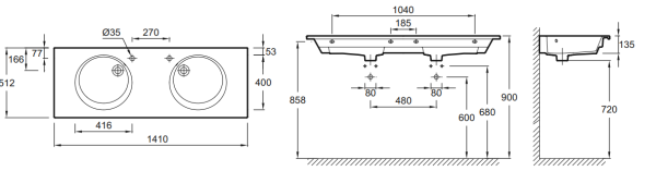 Раковина встраиваемя сверху (141х51,5) Jacob Delafon Odeon Rive Gauche EXAS112-00