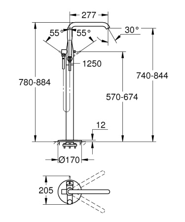 Смеситель для ванны напольный Grohe Essence 25248 GN1 (25248GN1) холодный рассвет матовый