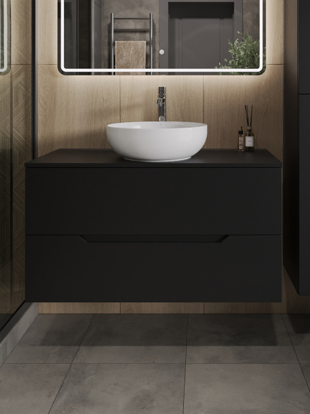 Тумба с раковиной подвесная 100 см, Orange Line Li-100TubMDF+B07-420W черный/белый