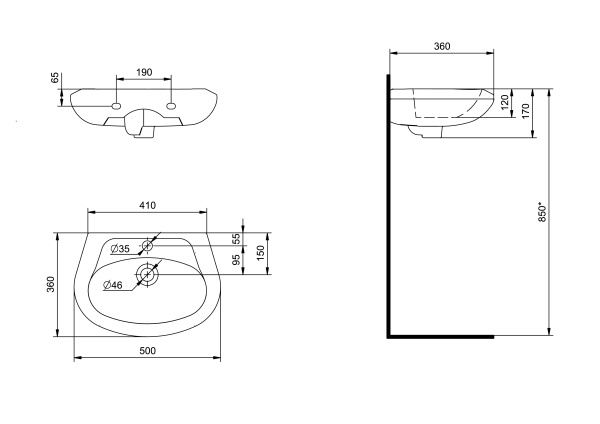 Раковина подвесная (50х35,5) Santek Бриз 50 1WH110451