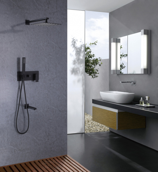 Душевой комплект ABBER Daheim AF8217B скрытого монтажа с изливом, черная матовая