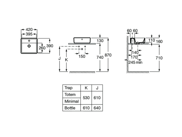 Раковина накладная (42х39) Roca The Gap 3270MM000