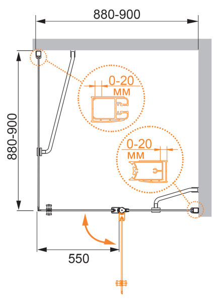 Душевой уголок (90х90) CEZARES ELENA ELENA-W-A-12-90-P-Cr-R