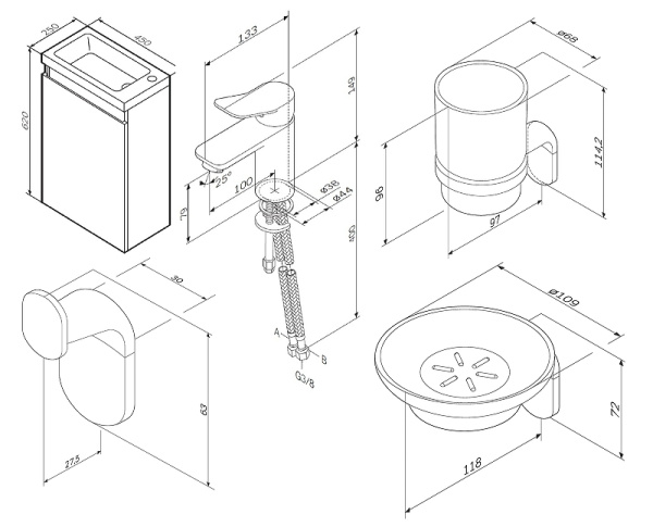 Тумба с раковиной со смесителем и аксессуарами AM.PM X-Joy 45 BK85FG