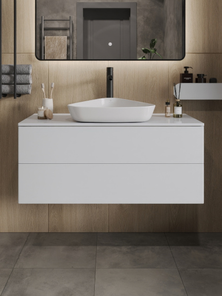 Тумба с раковиной подвесная 100 см, Orange Otto Ot-100TuMDF+B07-500W белый глянец